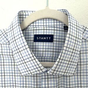 Stantt NEW Performance Tech Stretch Shirt Blue Black Tattersall Size 17.5 34/35